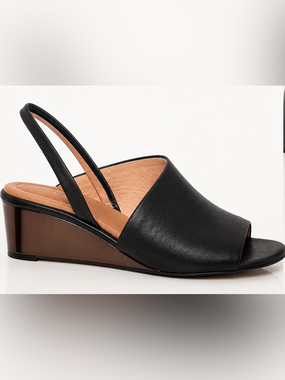 NWOT Cordova Como Leather Mirrored Wedge Sling Backs Black Sz 7.5